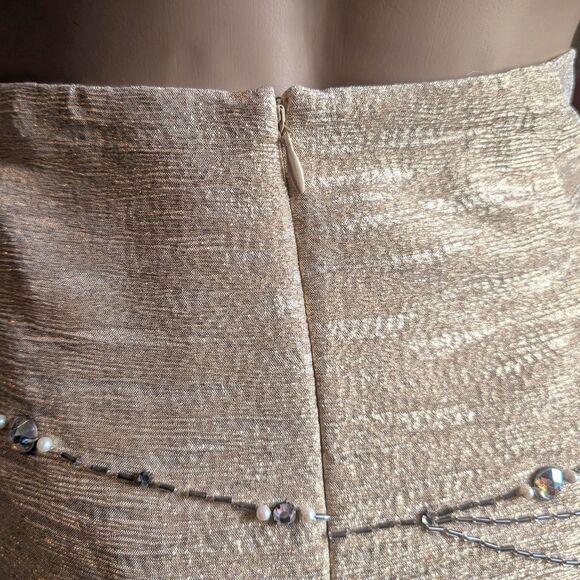 NWT Y2K Kelly and Diane Mini Skirt Pencil Slit Gold Beaded Bow Tassel Size 6 - Picture 9 of 13